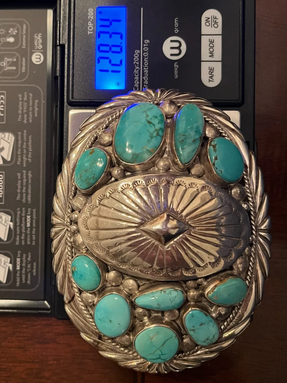 Stover Paul Sterling Navajo-Style Belt Buckle‎ Turquoise Cabochons